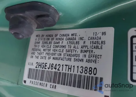 1996 Honda Civic Cx from USA, damaged, VIN 2HGEJ6421TH113880